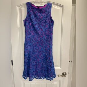Beautiful Adrianna Papell Floral Lace Sheath Dress Pink blue Womens Sz 10 pocket